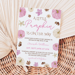 Pink A Little Pumpkin Fall Baby Shower Invitation