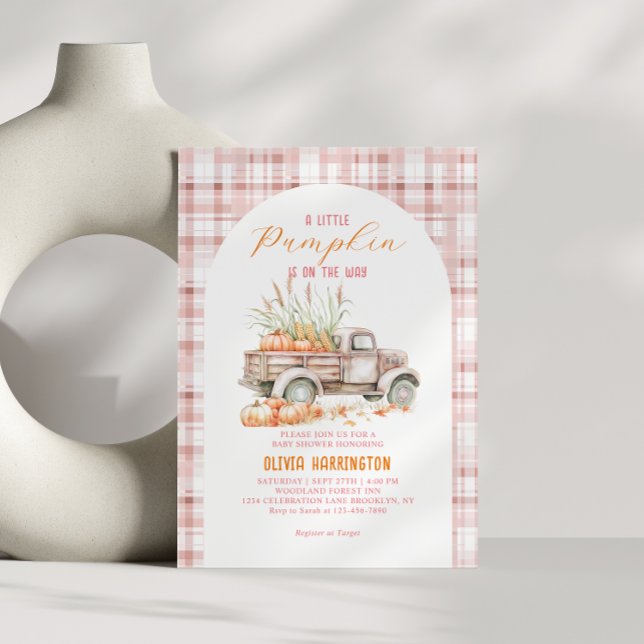 Pink A little Pumpkin Truck Girl Baby Shower Invitation (Creator Uploaded)