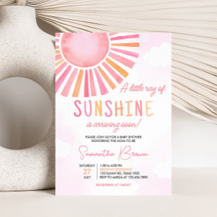Pink A Little Ray of Sunshine Baby Shower Invitation