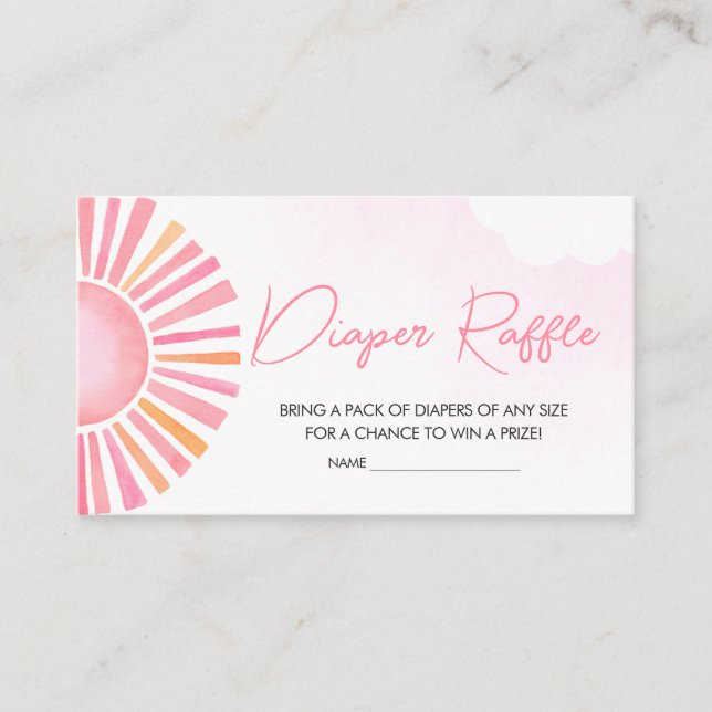 Pink A Little Ray of Sunshine Diaper Raffle Enclosure Card (Front)