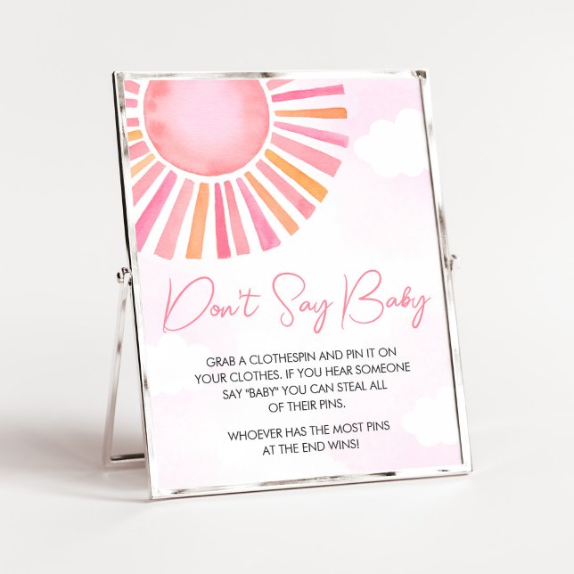 Pink A Little Ray of Sunshine Don't Say Baby Poster (Girl Sunshine Baby Shower Don't Say Baby Sign)