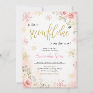 Pink A Little Snowflake Baby Shower Invitation