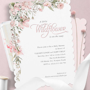 pink a little wildflower Baby Girl Shower Invitation