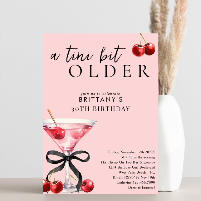 Pink A Tini Bit Older Cherry Martini 30th Birthday Invitation (Creator Uploaded)