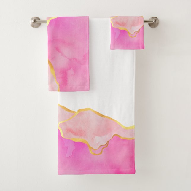 Pink Abstract Art MONOGRAM INITIALS Glam Bath Towel Set (Insitu)