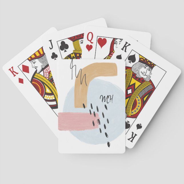 Pink Abstract Calligraphy Initials Monogrammed Playing Cards (Back)