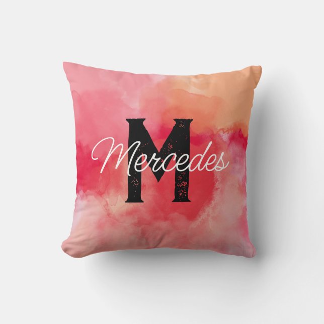 Pink Abstract Custom Tie Dye Monogram Name  Cushion (Front)