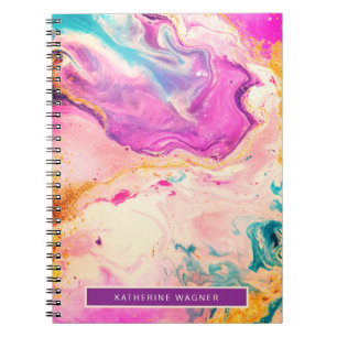 Pink Abstract Fine Art Paint Swirl Monogram Notebook
