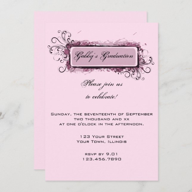 Pink Abstract Floral Graduation Party Invitation (Front/Back)