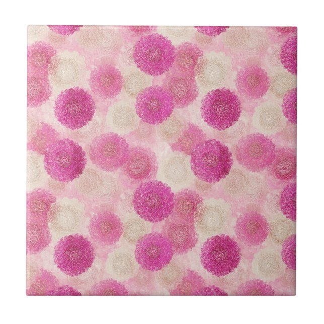 Pink Abstract Floral Lace Circle Pattern Ceramic Tile (Front)