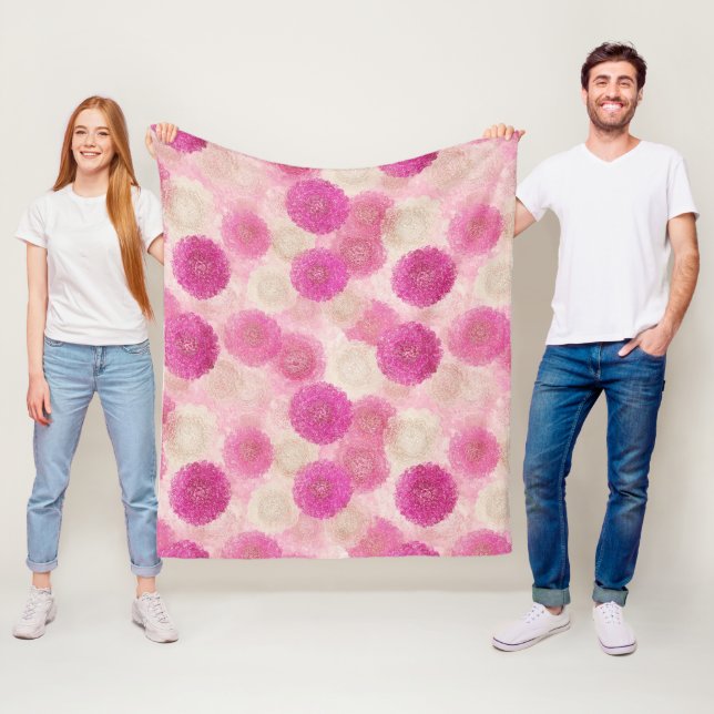 Pink Abstract Floral Lace Circle Pattern Fleece Blanket (In Situ)