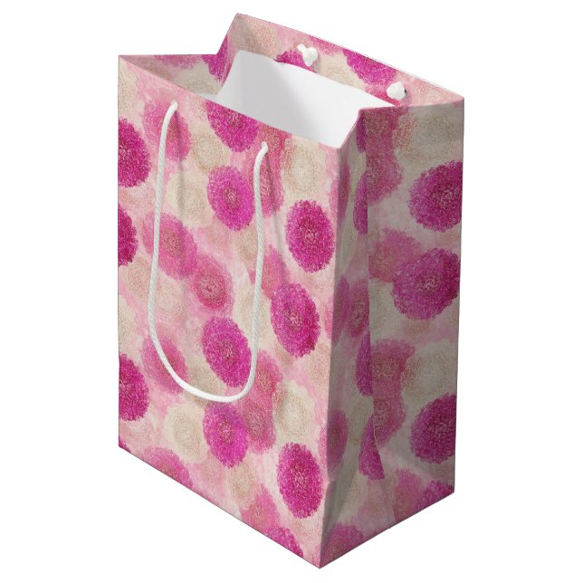 Pink Abstract Floral Lace Circle Pattern Medium Gift Bag (Front Angled)
