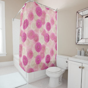 Pink Abstract Floral Lace Circle Pattern Shower Curtain