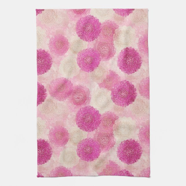 Pink Abstract Floral Lace Circle Pattern Tea Towel (Vertical)
