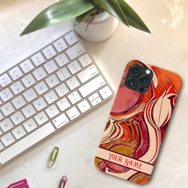 Pink Abstract Floral Red Customised Modern Case-Mate iPhone Case (Creator Uploaded)