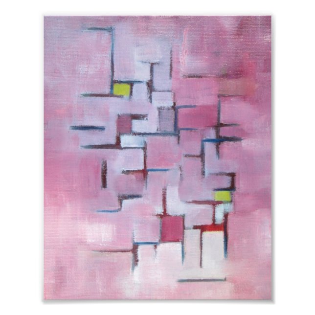 Pink Abstract Geometric Original Art Oil Painting Photo Print (Front)