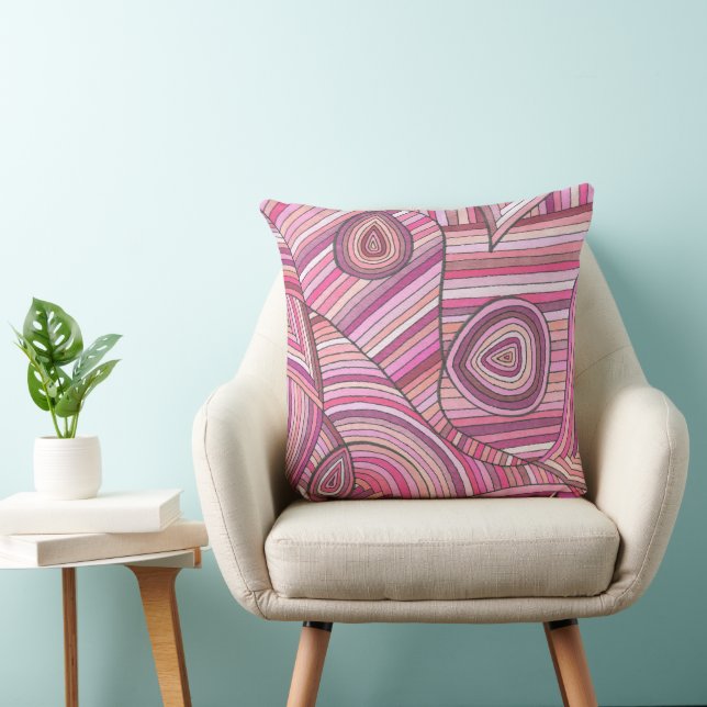 Pink Abstract Geometric Pattern with Curved Lines Cushion (Chair)