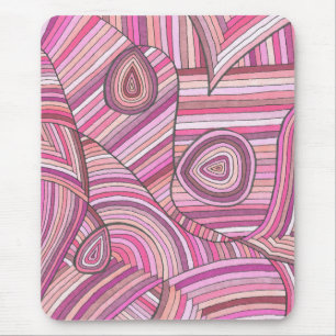 Pink Abstract Geometric Pattern with Curved Lines Mouse Pad