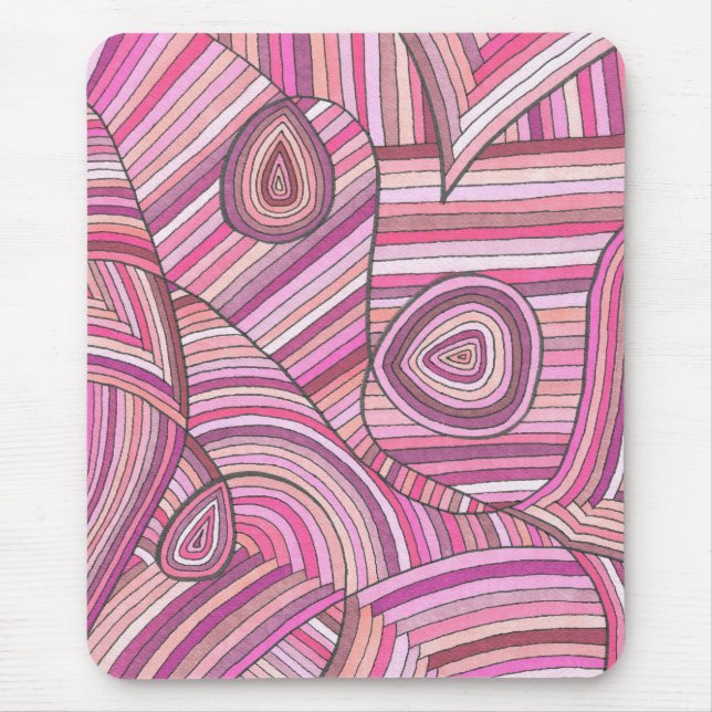 Pink Abstract Geometric Pattern with Curved Lines Mouse Pad (Front)