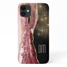 Pink Abstract Gold Star Glitter Monogram