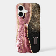 Pink Abstract Gold Star Glitter Monogram