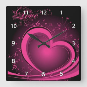 Pink Abstract Heart Clock