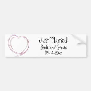 Pink Abstract Heart Just Married Wedding Bumper Sticker