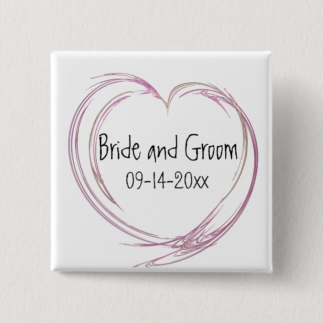 Pink Abstract Heart Wedding 15 Cm Square Badge (Front)