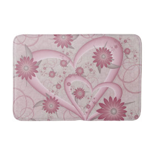 Pink Abstract Hearts & Flowers Love Fractal Art Bath Mat