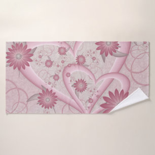 Pink Abstract Hearts & Flowers Love Fractal Art Bath Towel