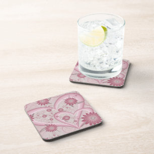 Pink Abstract Hearts & Flowers Love Fractal Art Coaster