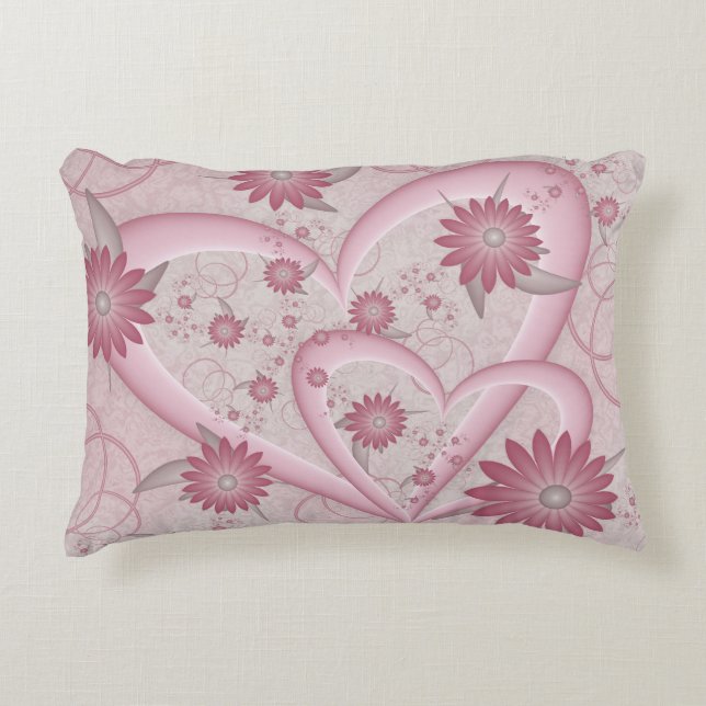 Pink Abstract Hearts & Flowers Love Fractal Art Decorative Cushion (Front)