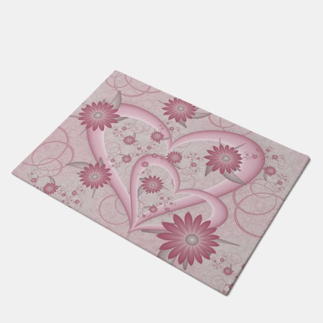 Pink Abstract Hearts & Flowers Love Fractal Art Doormat (Angled)