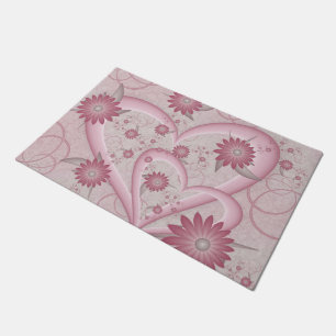 Pink Abstract Hearts & Flowers Love Fractal Art Doormat