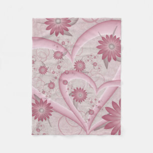 Pink Abstract Hearts & Flowers Love Fractal Art Fleece Blanket