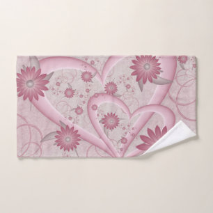Pink Abstract Hearts & Flowers Love Fractal Art Hand Towel