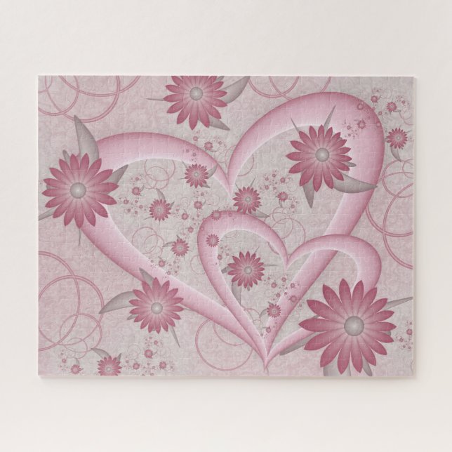 Pink Abstract Hearts & Flowers Love Fractal Art Jigsaw Puzzle (Horizontal)