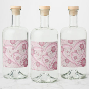 Pink Abstract Hearts & Flowers Love Fractal Art Liquor Bottle Label