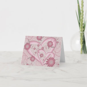 Pink Abstract Hearts & Flowers Love Fractal Art Note Card