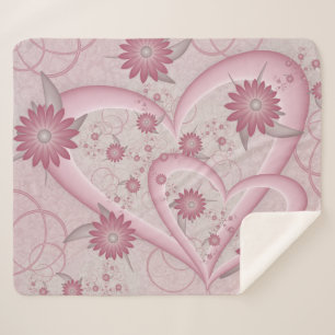 Pink Abstract Hearts & Flowers Love Fractal Art Sherpa Blanket