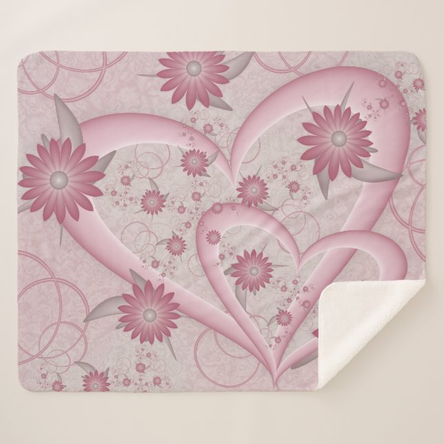 Pink Abstract Hearts & Flowers Love Fractal Art Sherpa Blanket (Front (Horizontal))