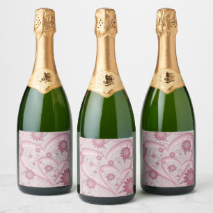 Pink Abstract Hearts & Flowers Love Fractal Art Sparkling Wine Label