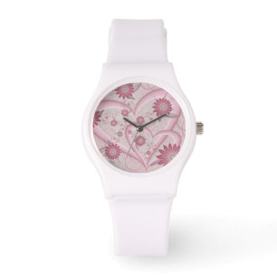 Pink Abstract Hearts & Flowers Love Fractal Art Watch