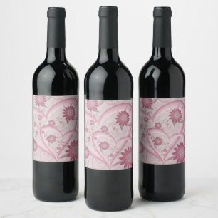 Pink Abstract Hearts & Flowers Love Fractal Art Wine Label