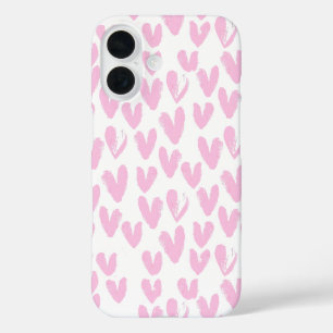Pink Abstract Hearts On White iPhone 16 Case