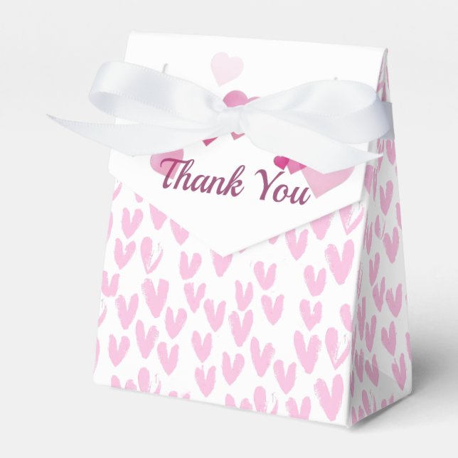 Pink Abstract Hearts On White Favour Box (Front Side)