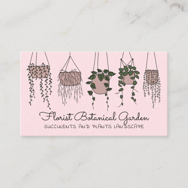 Pink Abstract House Plant Vase Succulents Business Card (Front)