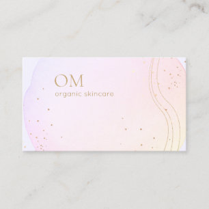 Pink Abstract Ombre Watercolor with Gold Accents Business Card