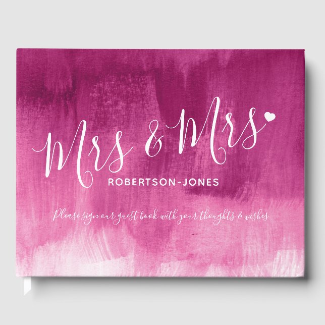 Pink abstract personalised mrs and mrs wedding guest book (Front)