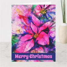 Pink Abstract Poinsettia Watercolor Christmas